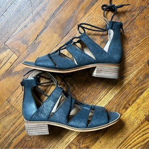 Lucky Brand Tazu black brushed suede gladiator lace up sandals size 8.5